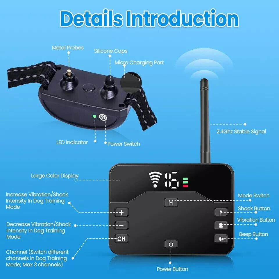 Wireless 2 in 1 Electric Dog Fence Containment System Rechargeable Shock Collar