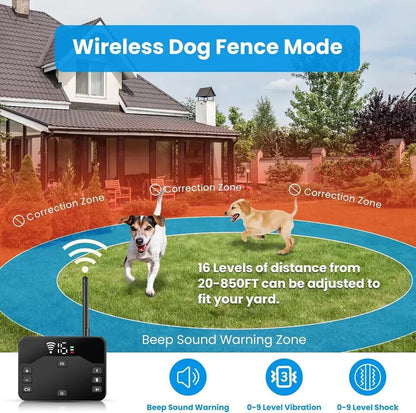 Wireless 2 in 1 Electric Dog Fence Containment System Rechargeable Shock Collar