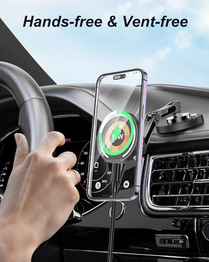 Magnetic Car Mount Charger for Mag-Safe, 15W Wireless Fast Charger Phone Holder for Car with Adhesive, 360° Rotatable Zinc Alloy Handsfree Phone Stand