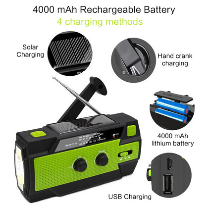 Solar Powered Emergency Radio With AM FM WB 4000mAh by eprolo