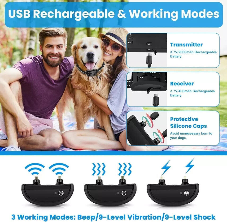 Wireless 2 in 1 Electric Dog Fence Containment System Rechargeable Shock Collar