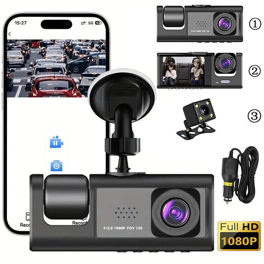3 Lenses Camara De Seguridad Dash Cam Para Carro Auto Delantero/Tras
